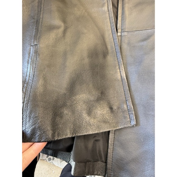 Worthington Zip Jacket Womens Small Black Genuine Leather Belted Pockets Classic - Picture 8 of 8